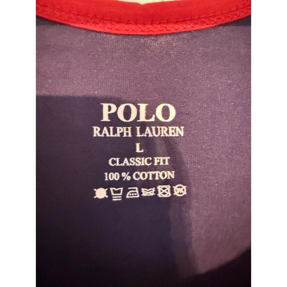 Polo Ralph Lauren Mens Classic Fit Tank Top Navy Blue Red Ringer Pony Logo L